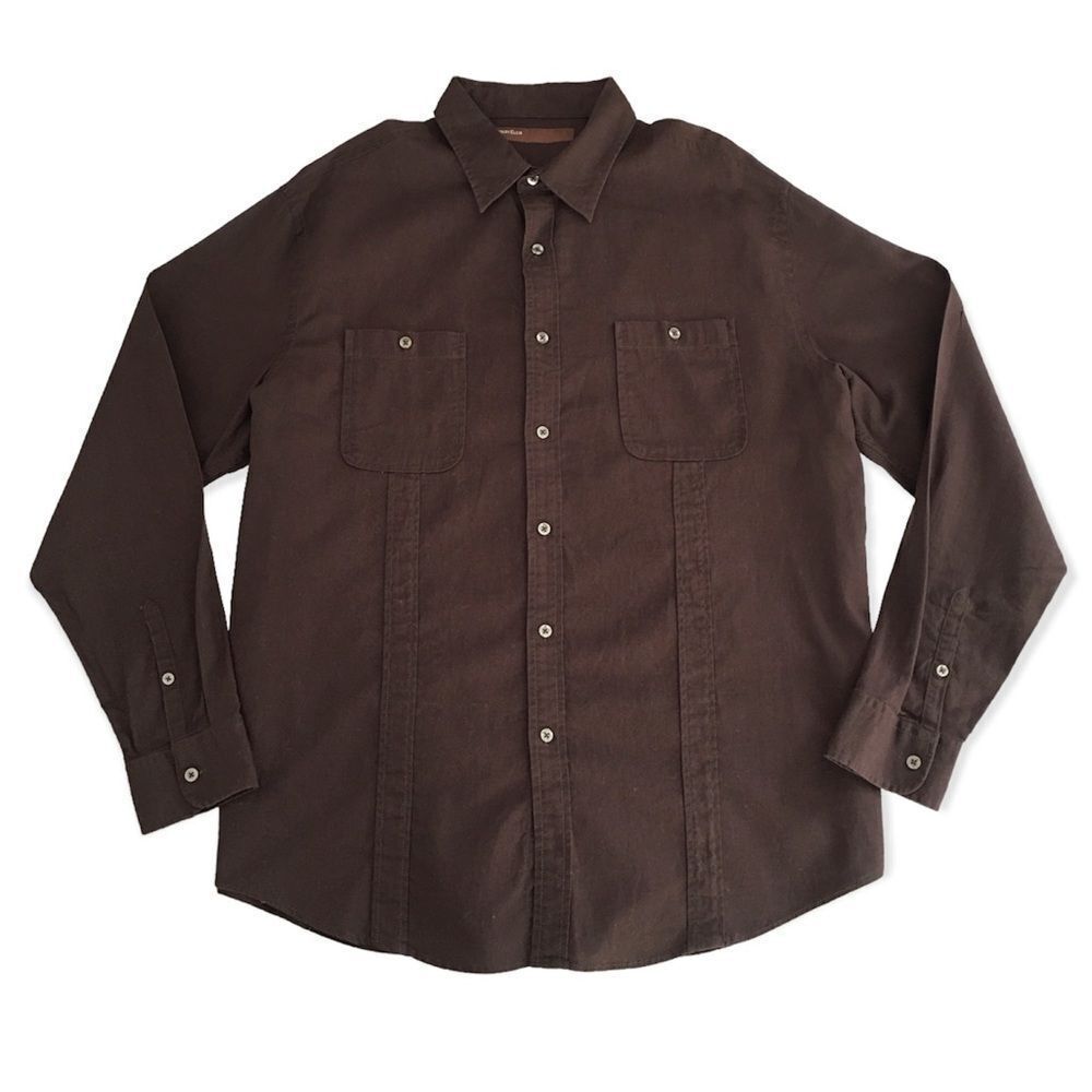 🆕Perry Ellis Men’s Brown Long Sleeve Button Down Shirt